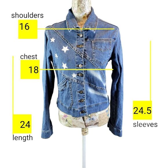 Angfu Blue Embroidered Star Denim Jean Jacket - Picture 3 of 12